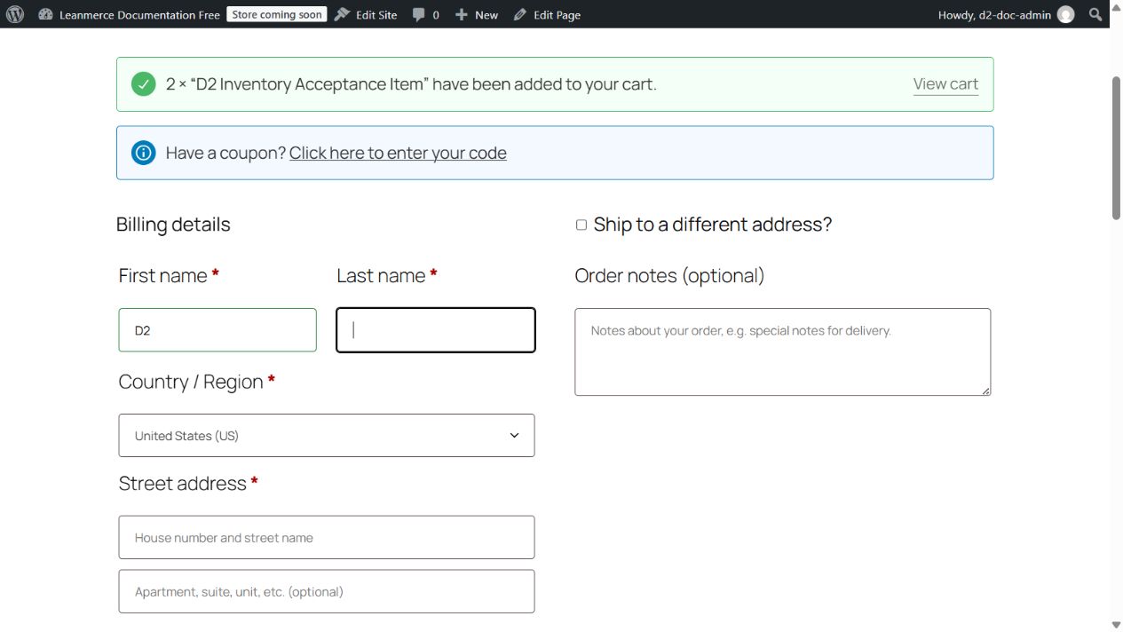 Classic checkout ready with an Inventory-managed product