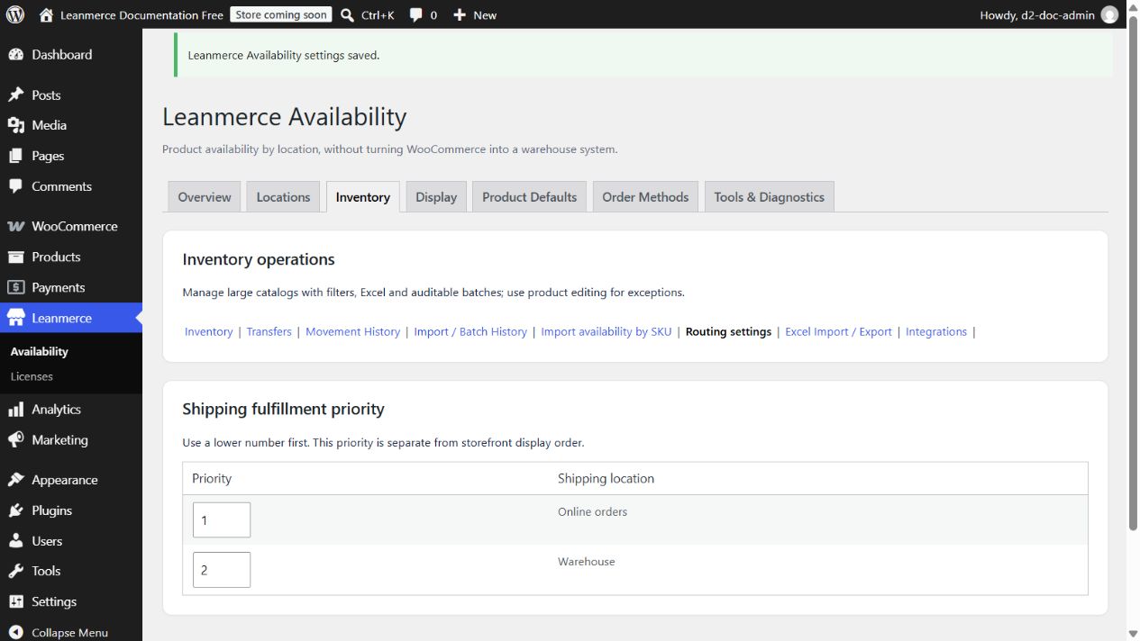 Shipping fulfillment priority saved for Online orders then Warehouse