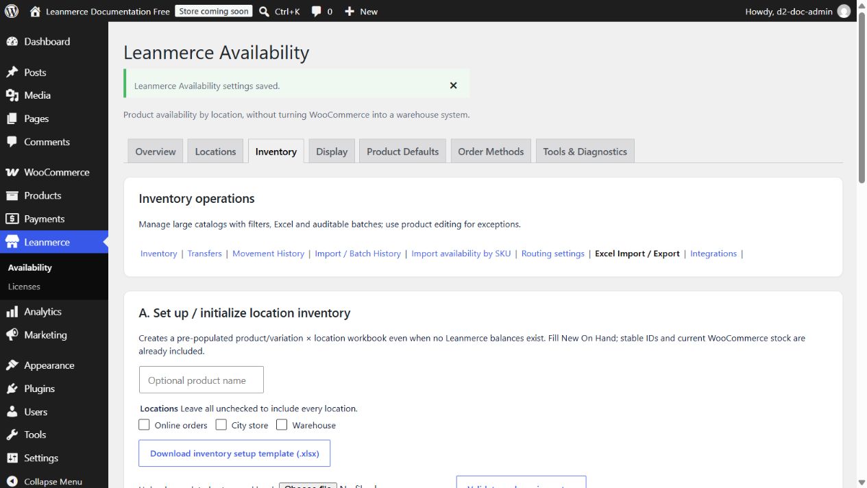 Transfer workbook preview with one validated stock movement