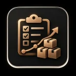 Leanmerce Purchase Planner icon with planning clipboard, product boxes and upward arrow